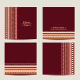 Set of cards with ethnic design. Geometric backgrounds.