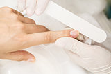 Photograph potsesse manicure in a beauty salon.