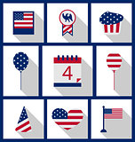 Icons Set USA Flag Color Independence Day 4th of July