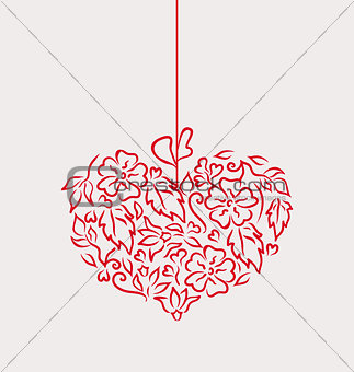 Ornamental heart in hand drawn style for Valentine Day, isolated