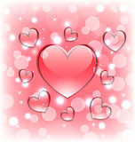 Shimmering background with glassy hearts for Valentine Day