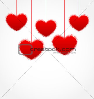 Red hanging hearts for Valentines Day with copy space for your t