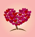 Concept of tree with heart leaves for Valentines Day