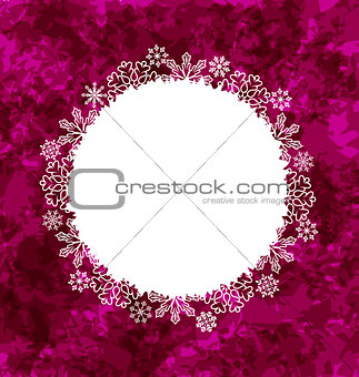 Christmas round frame made in snowflakes on grunge background