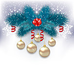New Year background with fir branches and glass balls