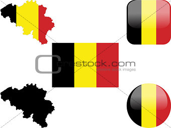 flag, buttons and map of belgium