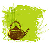  Green bamboo branch and teapot