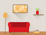  Living room with red sofa and cat