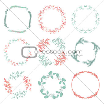 Vector Colorful Hand Sketched Floral Frames, Borders