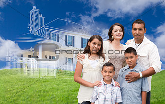 Hispanic Family with Ghosted House Drawing Behind