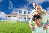 African American Family with Ghosted House Drawing Behind