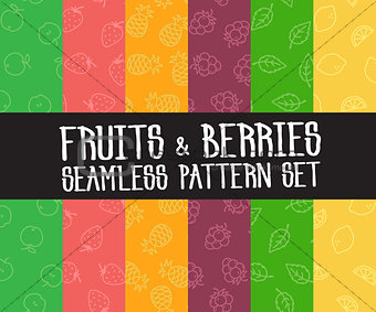 Set of vector simple fruits seamless patterns