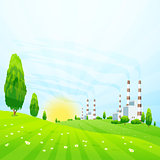 Green Landscape with Power Plant