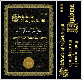 Black and gold certificate. Template. Vertical.