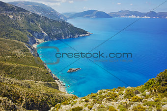 amazing panorama of coast and blue waters of Kefalonia