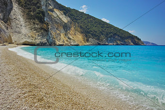 Blue water of beautiful Myrtos beach