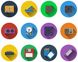 Set of computer hardware icons in flat design
