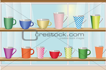 Set of coffee and tea colorful cups.