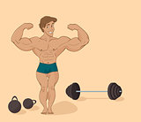 muscular man bodybuilder - inflated athlete  in cartoon style