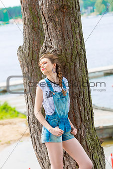 tourist girl at lake 