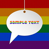 Speech bubble with text and gay flag background
