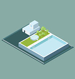 Vector 3d Flat Isometric Roof With Water Pool