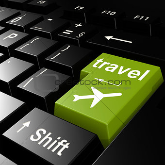 Travel with flight on green keyboard