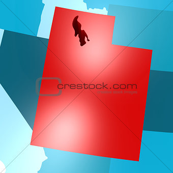 Utah map on blue USA map