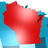 Wisconsin map on blue USA map
