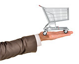 Shopping cart in businessmans hand