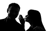 one couple man and woman whispering at ear silhouette