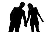 one couple man and woman hand in hand silhouette