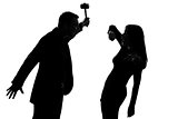 one couple man holding hammer and woman domestic violence silhou