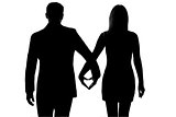 one lovers couple man and woman walking hand in hand silhouette