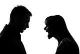 one couple man and woman screaming shouting dipute silhouette