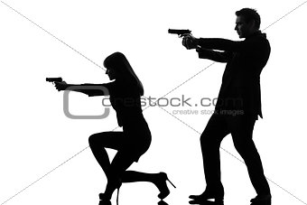 couple woman man detective secret agent criminal  silhouette