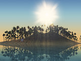 3D palm tree island with sunny sky