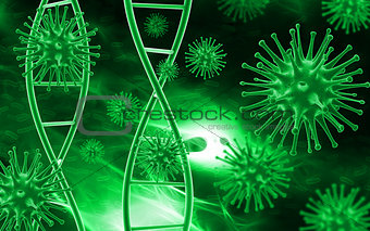 Medical background with 3D virus cells and blood cells