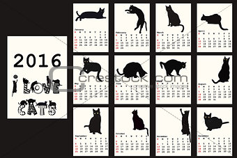 2016 Calendar with black cats