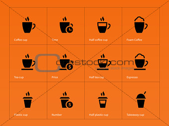 Coffee cup icons on orange background.