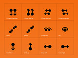 Set of multitouch gestures icons on orange background.