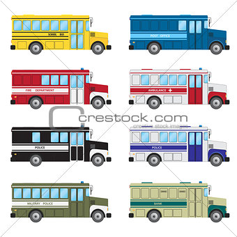 Set of buses of emergency services.
