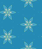 Multicolor geometric flower pattern on blue background, seamless