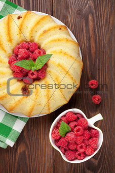 Homemade raspberry cake and berries
