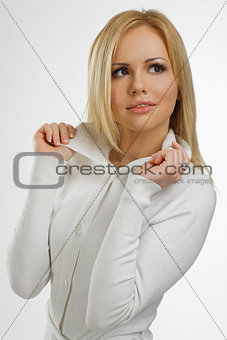 Portrait of smiling business woman, isolated