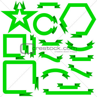 Set green ribbons  and banners, vector illustration