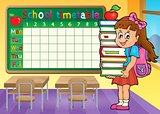 School timetable with girl holding books