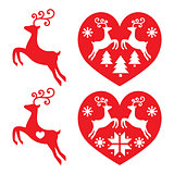 Reindeer, deer jumping, Christmas icons set