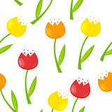 Floral Seamless Pattern Background with Tulips Vector Illustrati
