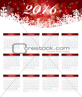 Calendar 2016 New Year. Vector Illustration